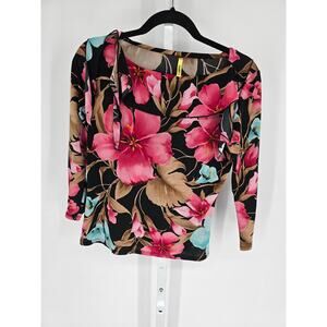 Tempted Women's Multicolor Long Sleeve Round Neck Floral Casual Top Size M